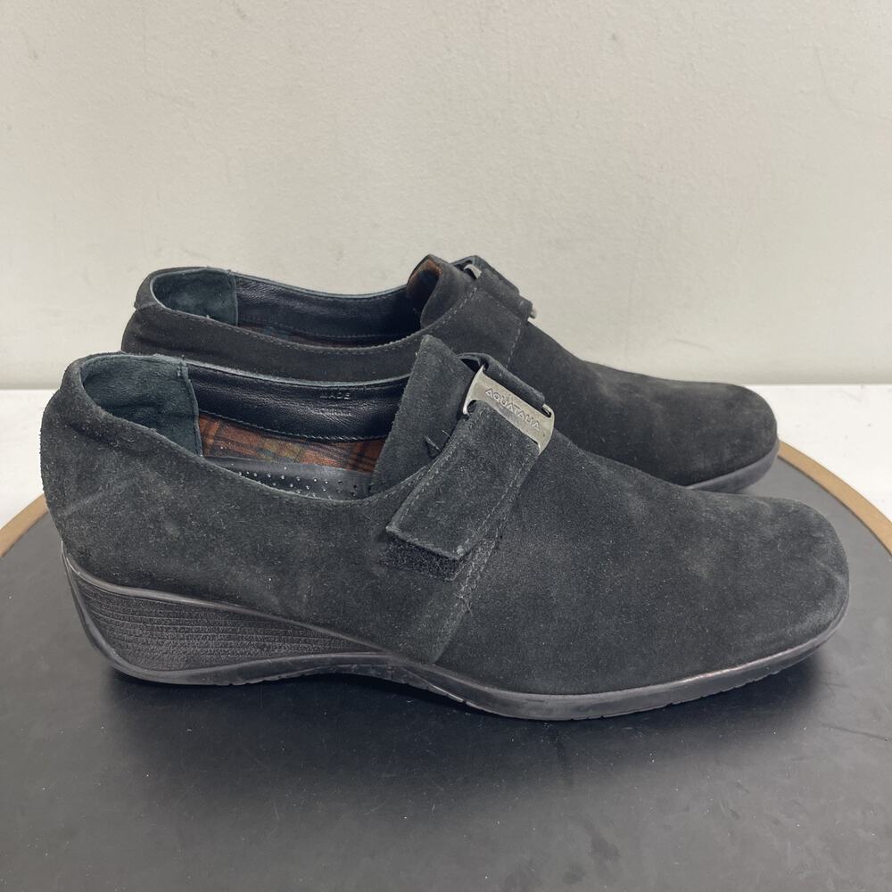Aquatalia Loafers Women 10 Marvin K Black Suede Comfort Slip On Wedge Minimalist